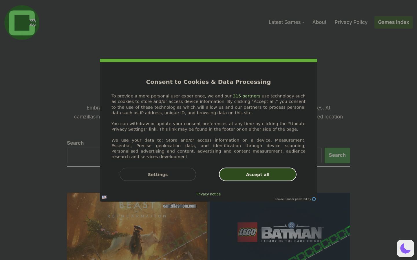 Screenshot of the consent banner shown before any interaction