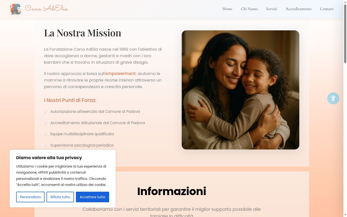 Screenshot del banner di consenso mostrato prima di qualsiasi interazione