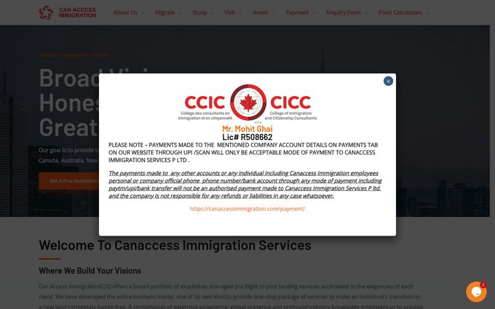 Screenshot of canaccessimmigration.com