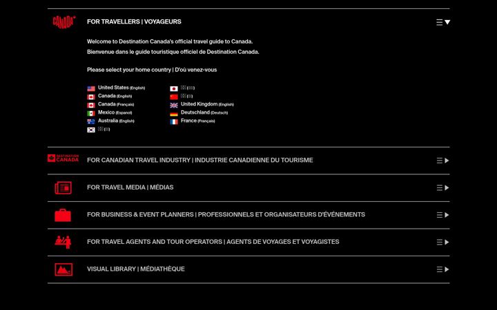 Screenshot of canada.travel
