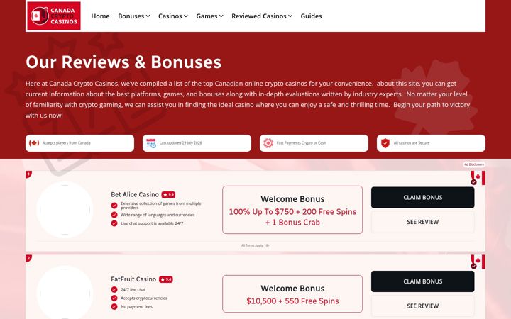 Screenshot di canadacryptocasinos.net