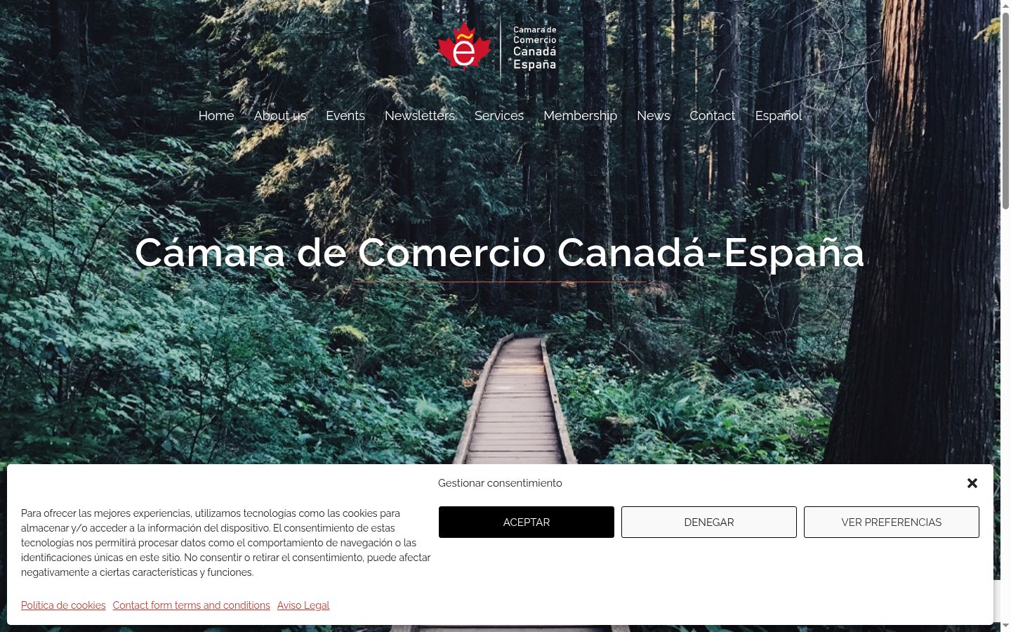 Captura de pantalla del banner de consentimiento mostrado antes de cualquier interacción