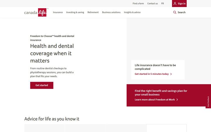 Screenshot of canadalife.com