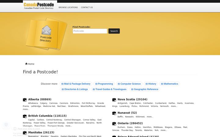 Screenshot of canadapostcode.com