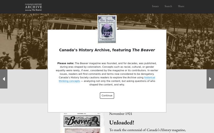 Screenshot of canadashistoryarchive.ca