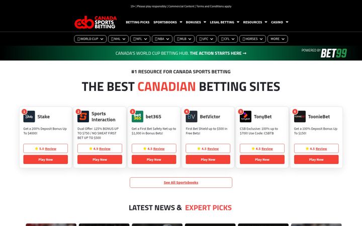 Screenshot of canadasportsbetting.ca