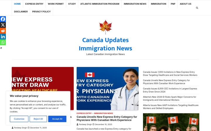 Screenshot of canadaupdatesimmigrationnews.com