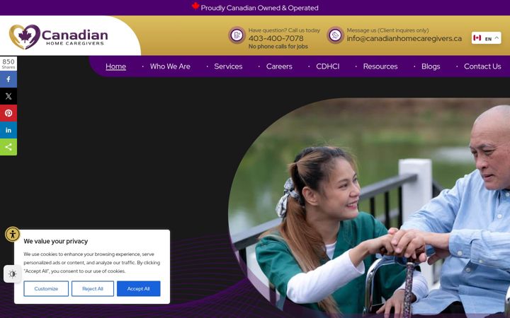 Capture d'écran de canadianhomecaregivers.ca