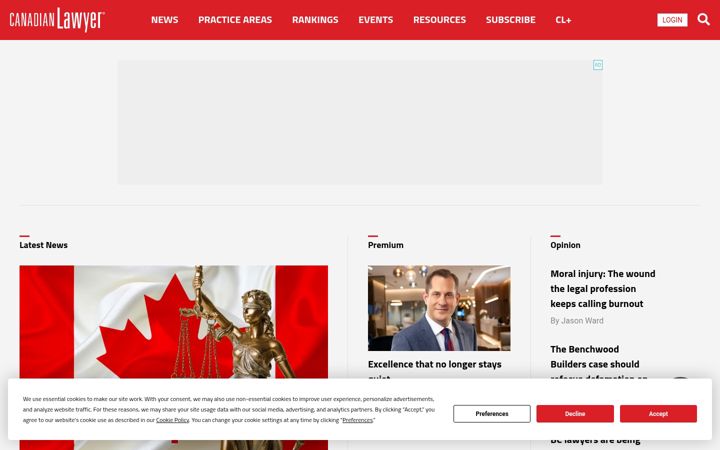 Screenshot of canadianlawyermag.com