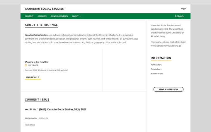 Screenshot of canadiansocialstudies.ca