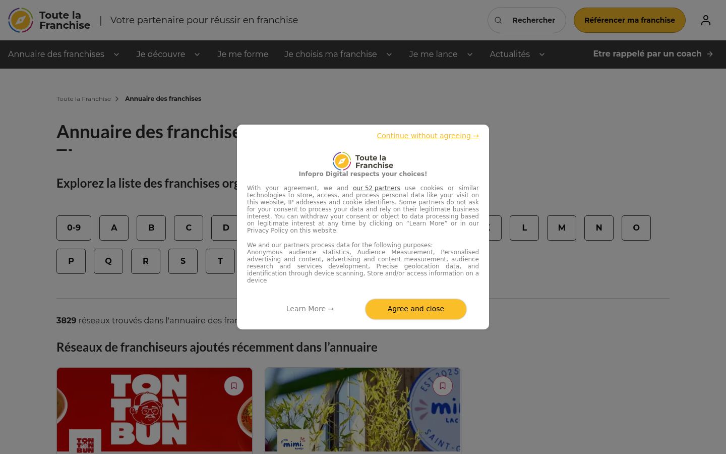 Screenshot tal-banner tal-kunsens muri qabel kwalunkwe interazzjoni