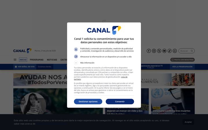 Skärmbild av canal1.com.co