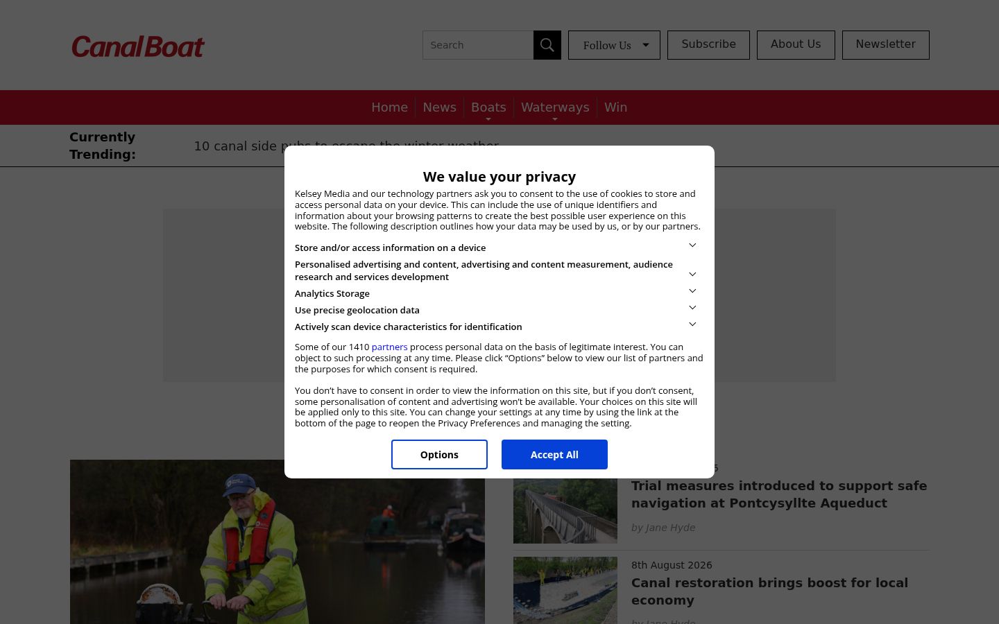 Skærmbillede af samtykkebanneret, som det blev vist før nogen interaktion