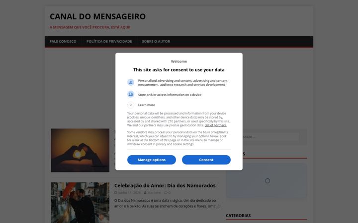 Screenshot of canaldomensageiro.com