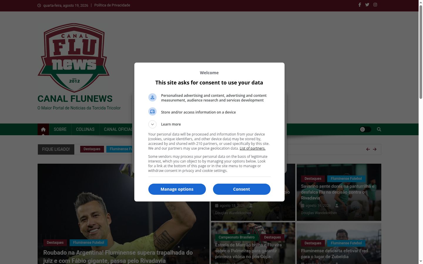 Snímka obrazovky banera súhlasu zobrazeného pred akoukoľvek interakciou