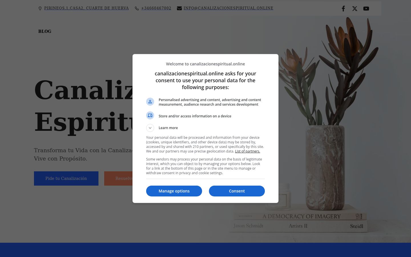 Screenshot del banner di consenso mostrato prima di qualsiasi interazione