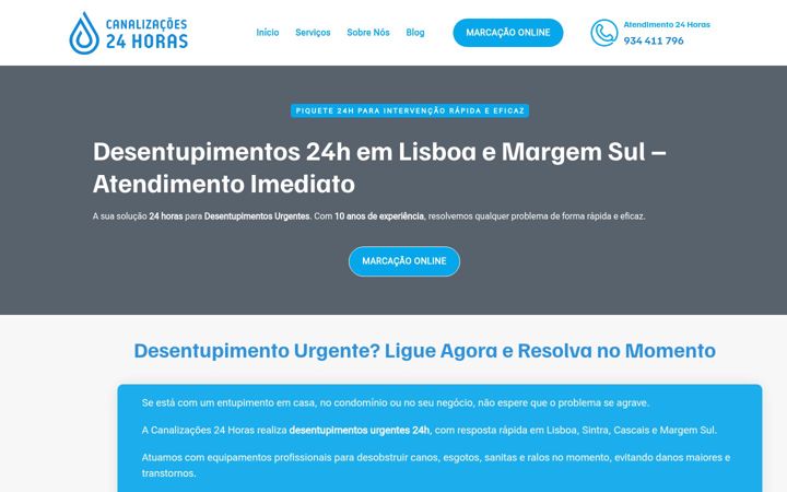 Screenshot of canalizacoes24horas.pt
