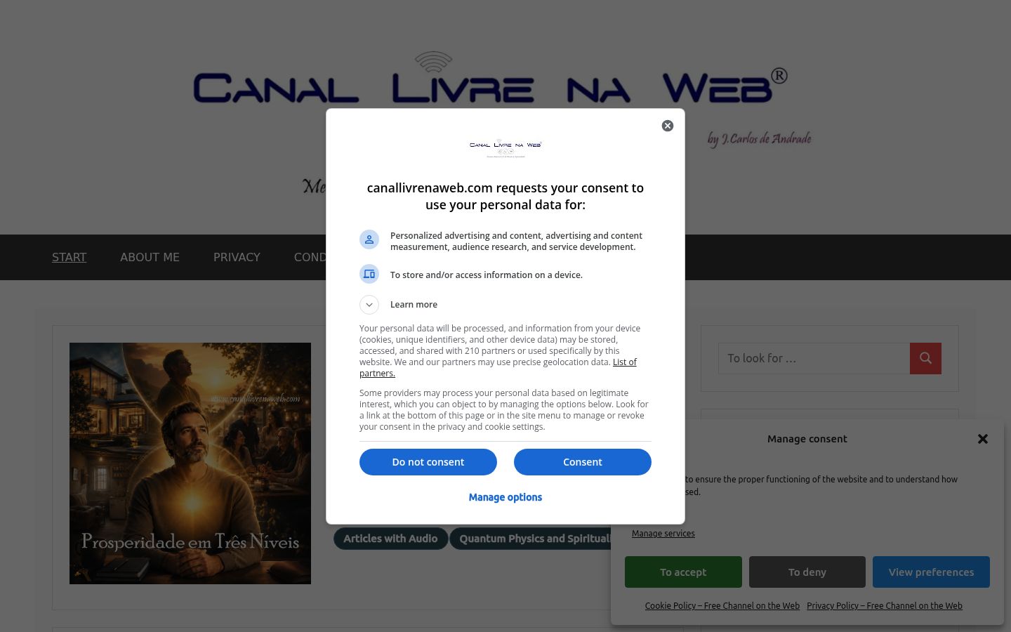 Capture d'écran de la bannière de consentement affichée avant toute interaction