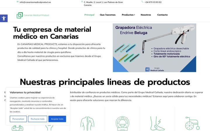 Екранна снимка на canariasmedicalproduct.es