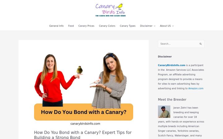 Screenshot of canarybirdsinfo.com
