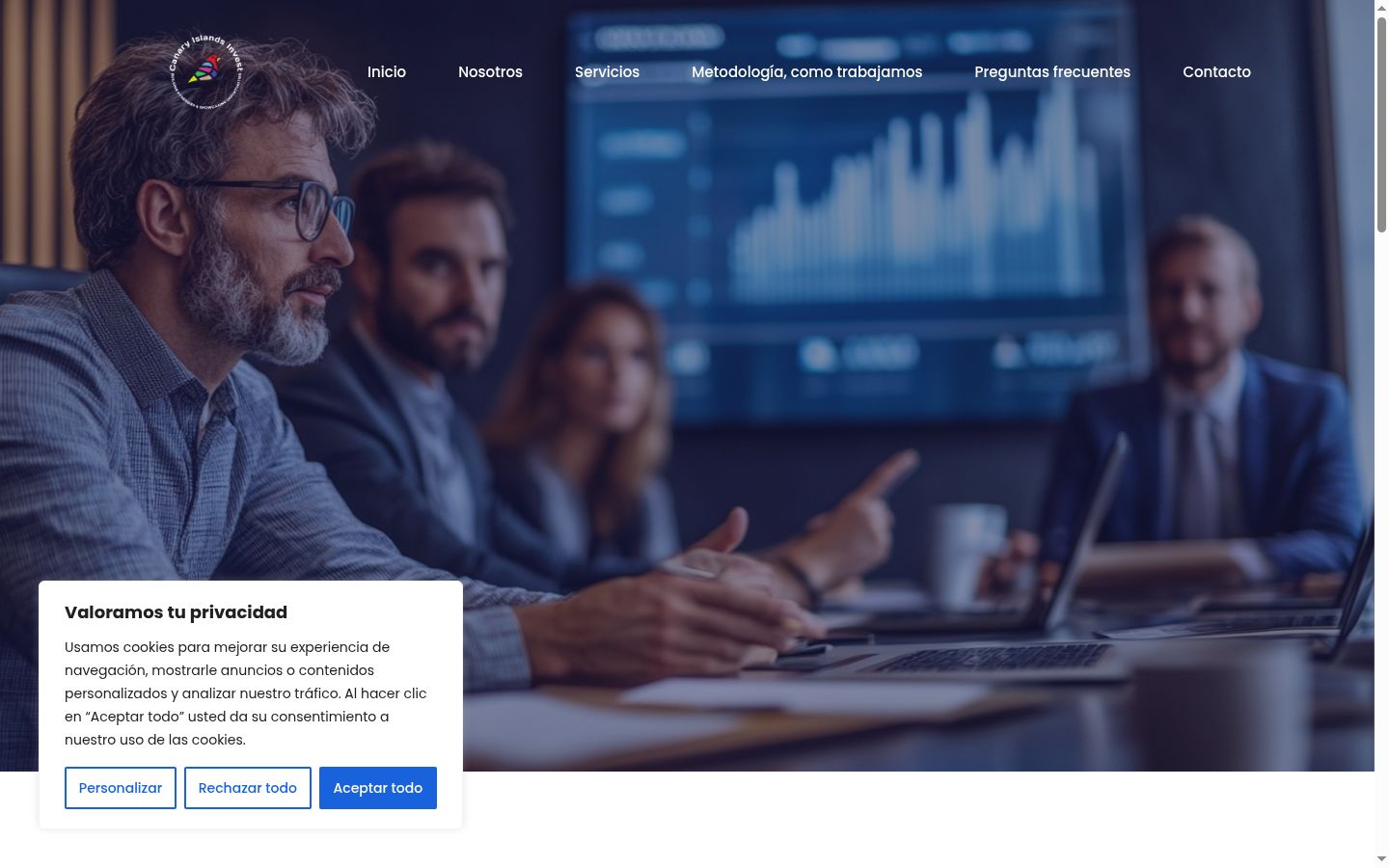 Captura de ecrã do banner de consentimento apresentado antes de qualquer interação