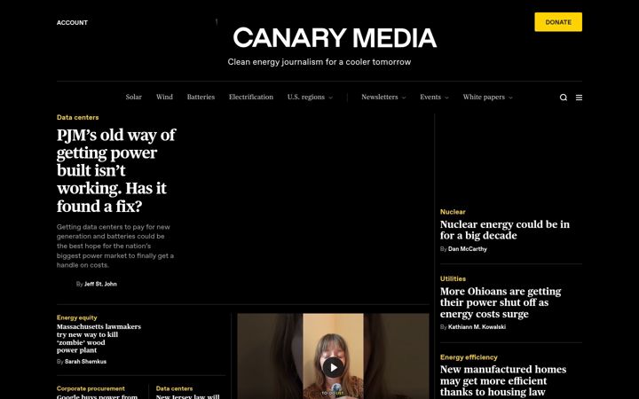 Screenshot of canarymedia.com