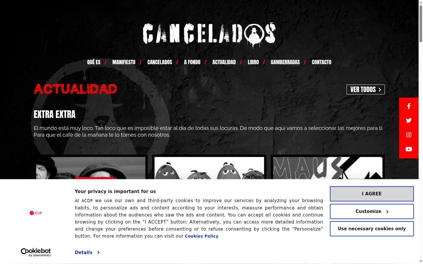 Screenshot del banner di consenso mostrato prima di qualsiasi interazione