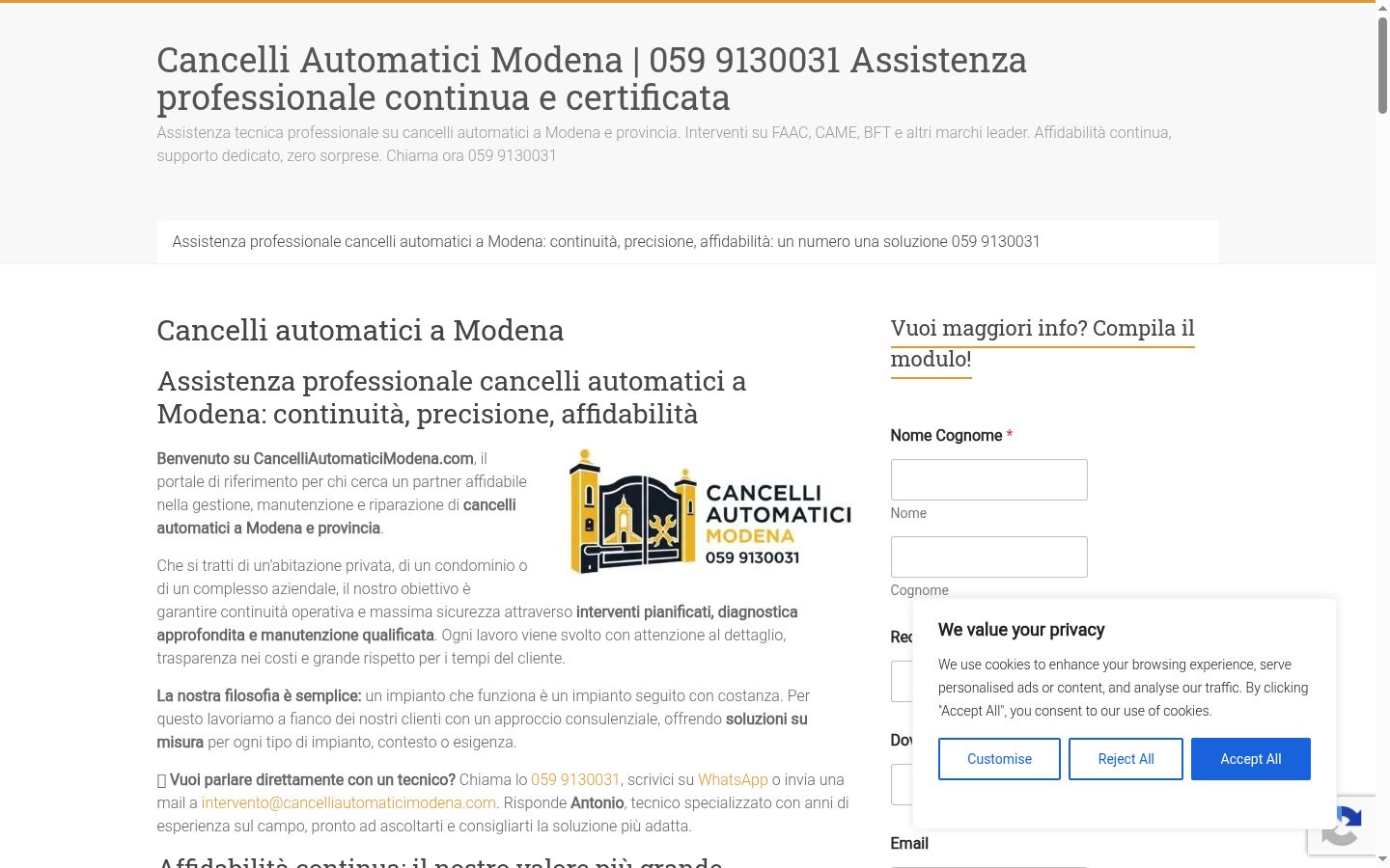 Screenshot del banner di consenso mostrato prima di qualsiasi interazione
