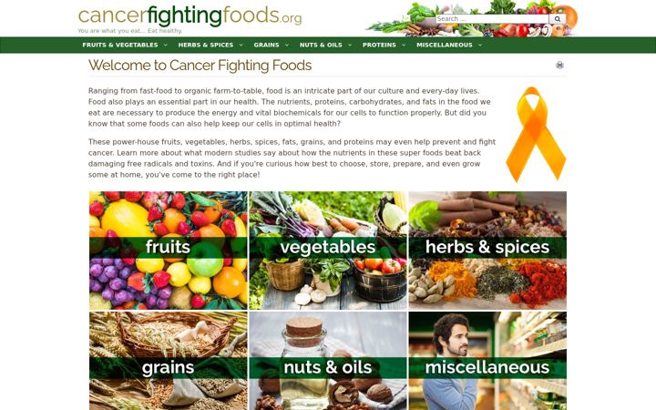 Screenshot of cancerfightingfoods.org