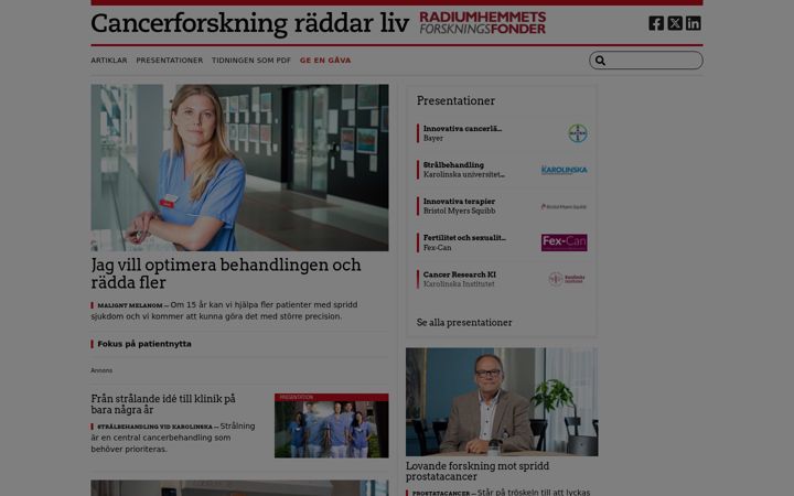Screenshot of cancerforskningraddarliv.se