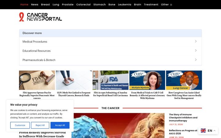 Screenshot of cancernewsportal.com