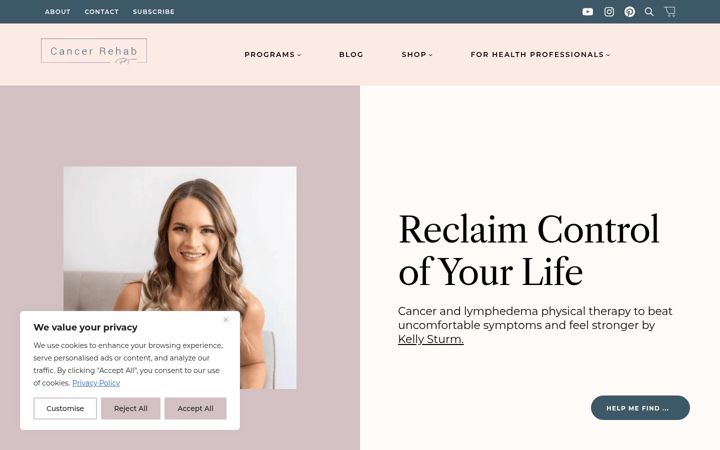 Screenshot of cancerrehabpt.com