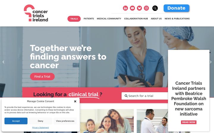 Screenshot stránky cancertrials.ie