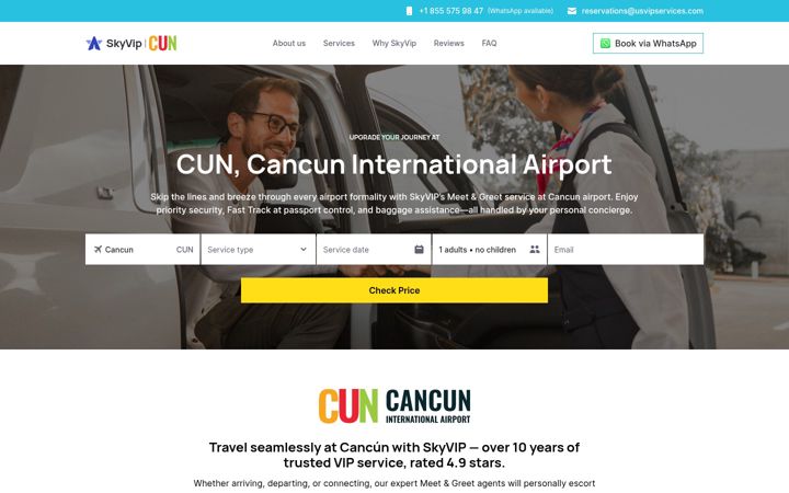 Screenshot of cancunairportvipservice.com