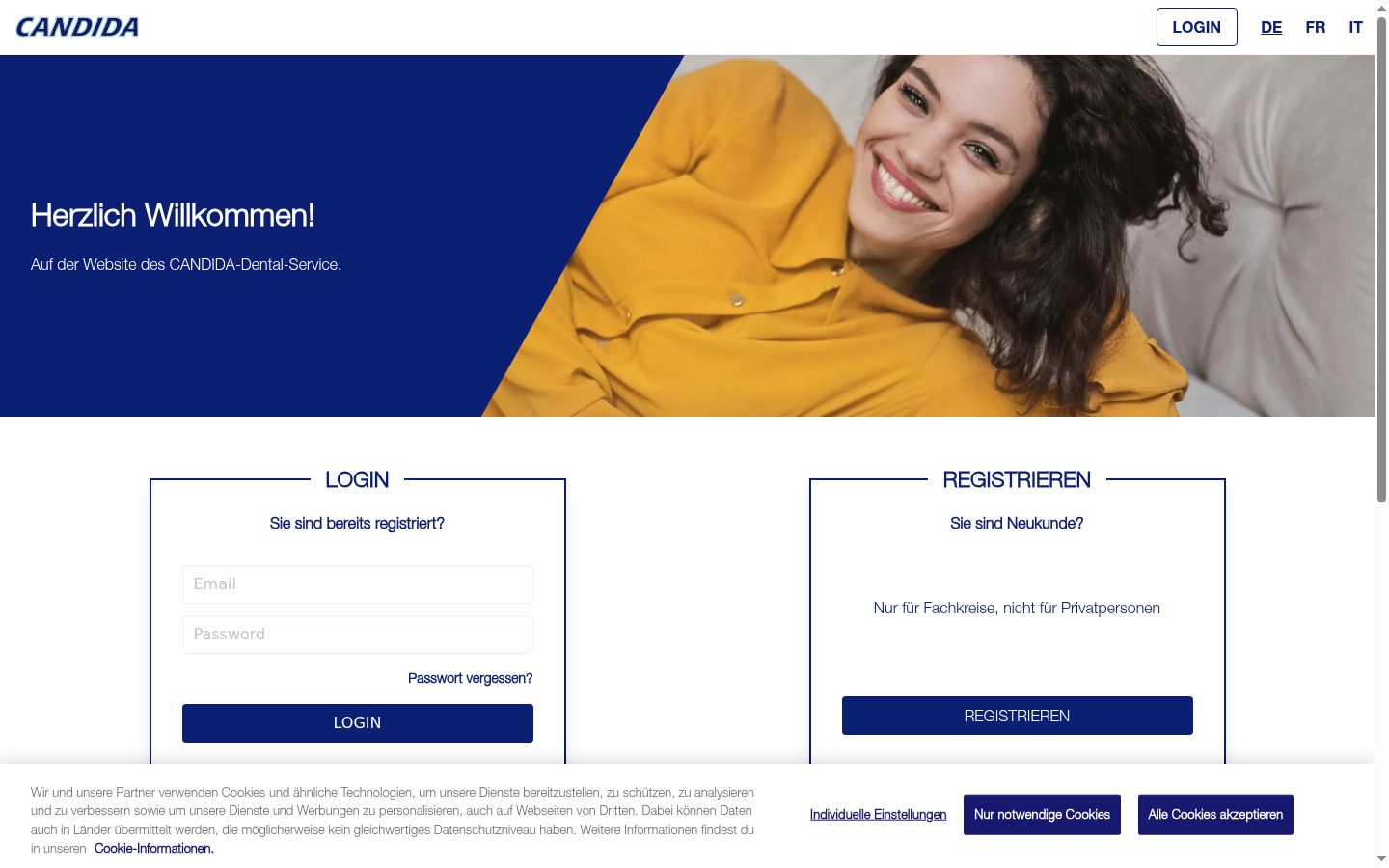 Screenshot del banner di consenso mostrato prima di qualsiasi interazione