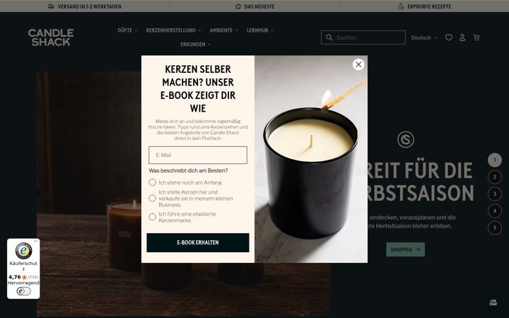 Screenshot of candle-shack.de