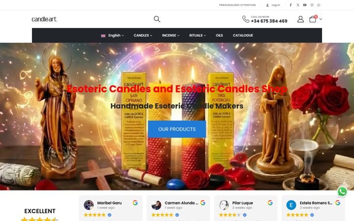 Screenshot of candleartesoteric.com