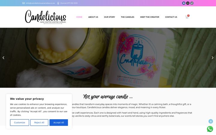 Ekraanipilt saidist candleliciouscandles.co.za