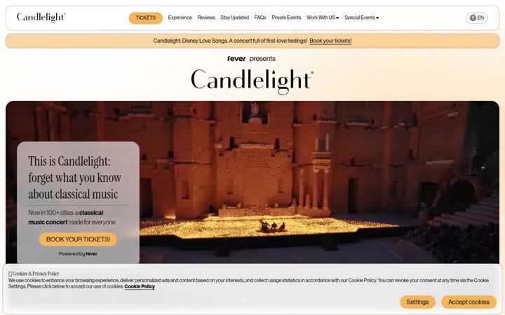 Ekrano kopija candlelightexperience.com