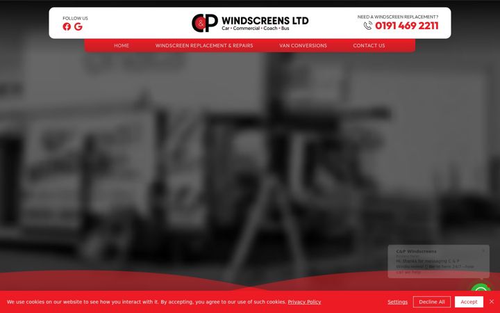 Screenshot of candpwindscreens.co.uk