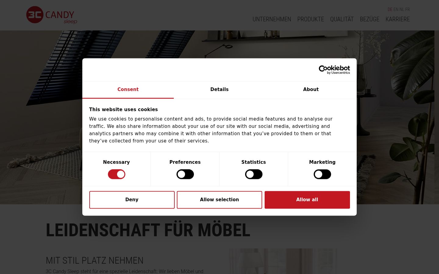 Screenshot van de toestemmingsbanner zoals getoond vóór enige interactie