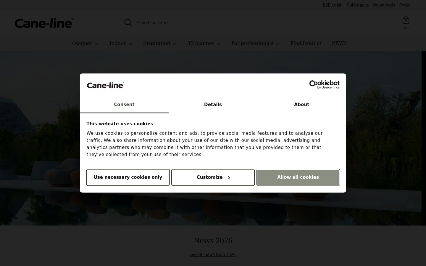 Captura de ecrã do banner de consentimento apresentado antes de qualquer interação
