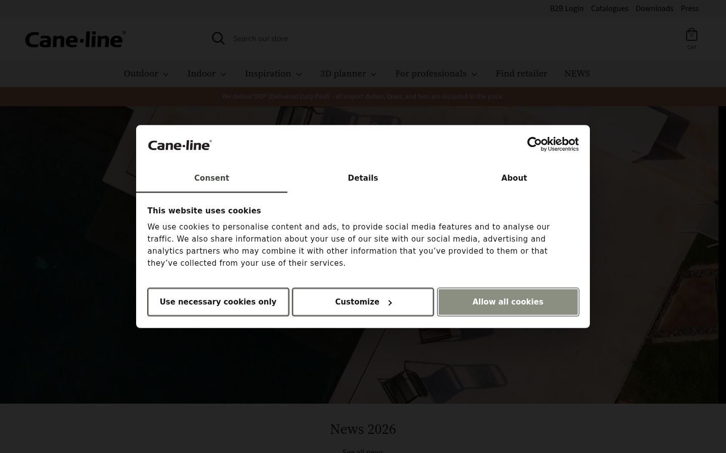 Screenshot del banner di consenso mostrato prima di qualsiasi interazione