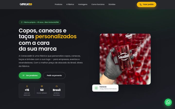 Screenshot of canecasbhpersonalizados.com.br