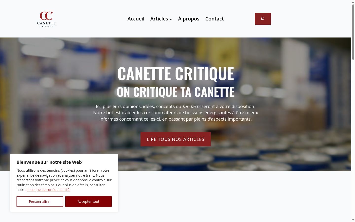 Capture d'écran de la bannière de consentement affichée avant toute interaction