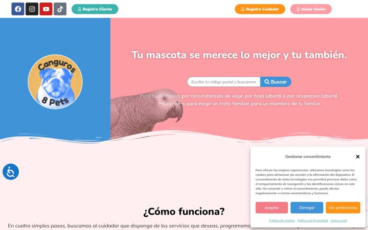 Screenshot of canguros8pets.com