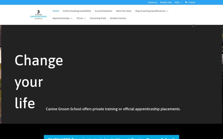 Screenshot of caninegroomschool.co.uk