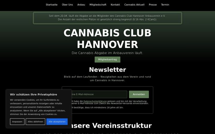 Snímek obrazovky cannabis-club-hannover.de