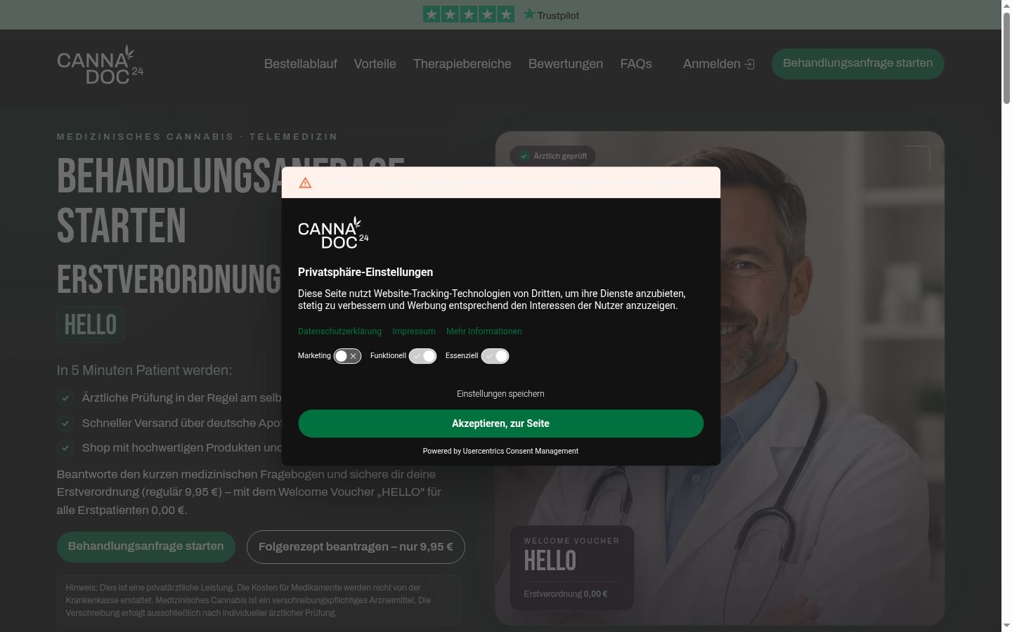 Capture d'écran de la bannière de consentement affichée avant toute interaction