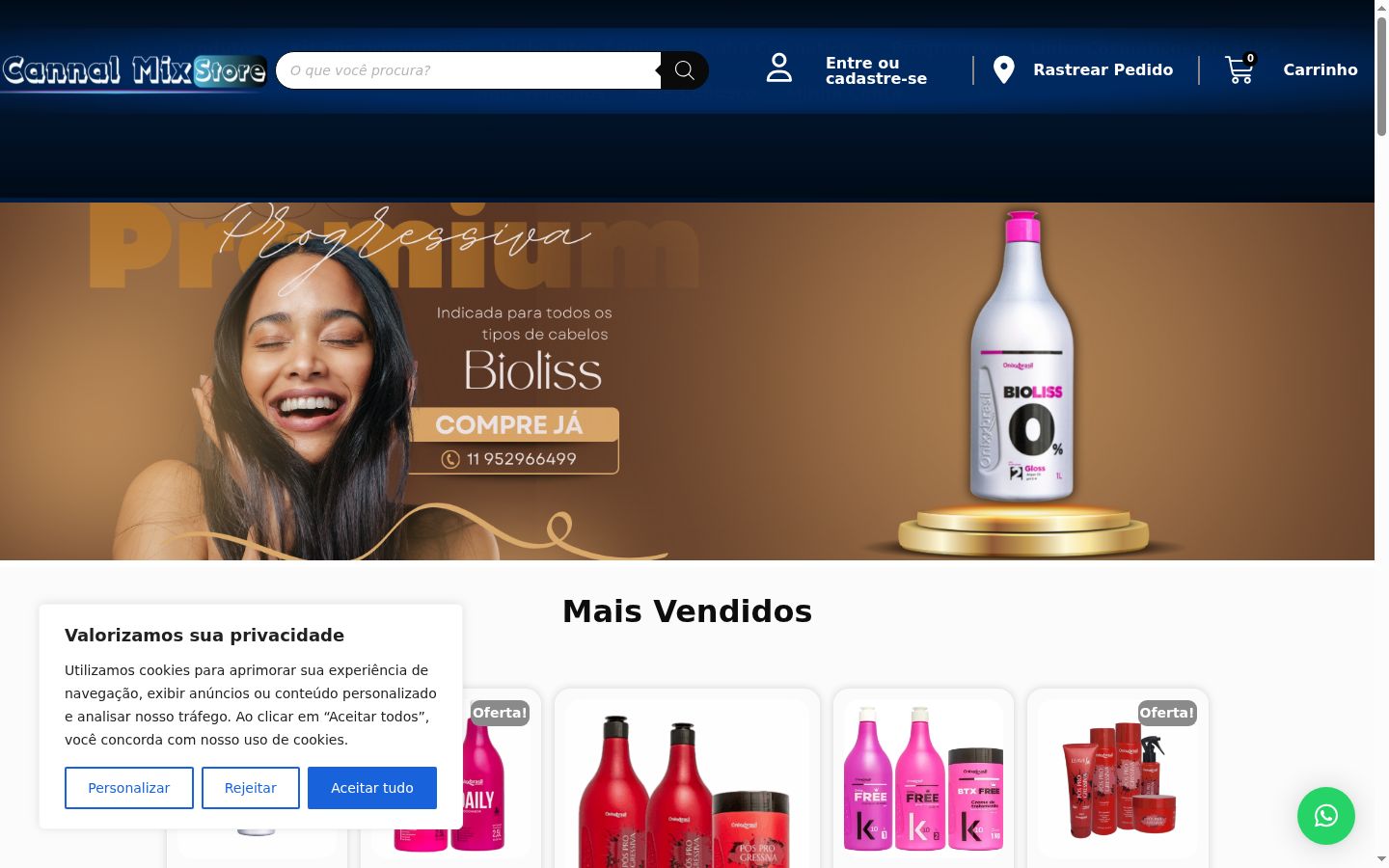 Captura de ecrã do banner de consentimento apresentado antes de qualquer interação